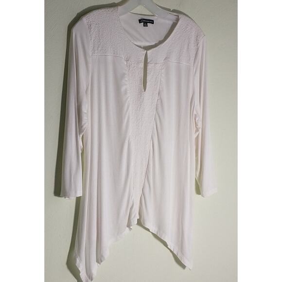 Adrianna Papell Top Women's Size XL White Knit 3/4 Sleeve Sharkbite Hem pullover - Picture 6 of 13